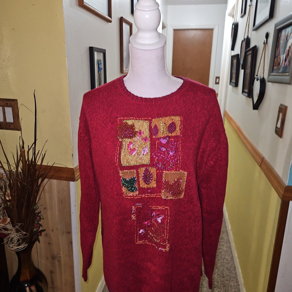 Erika Red Sweater with Artistic Embroidery